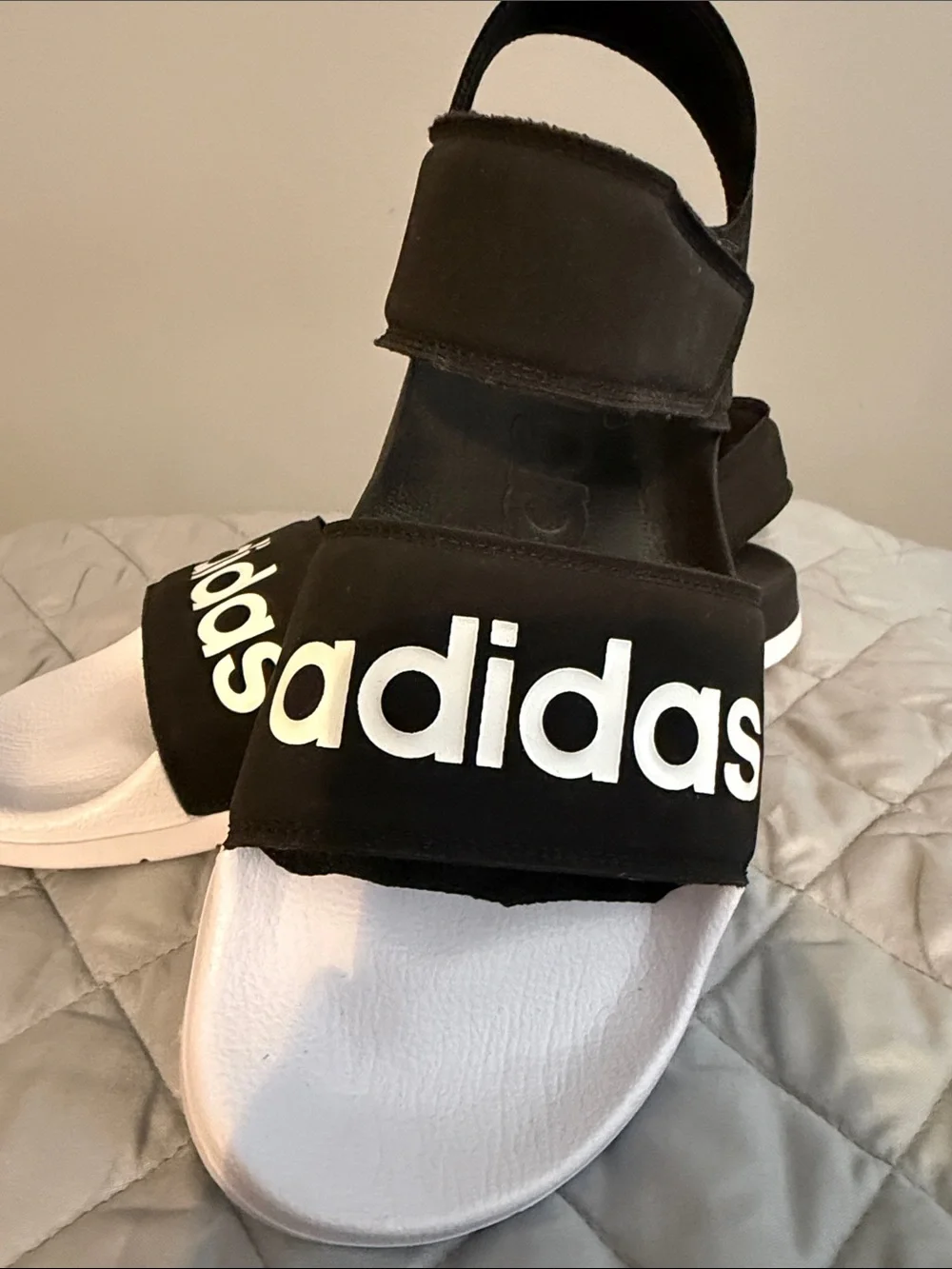 adidas Black and White Men’s Slide Sandals with Bold Logo